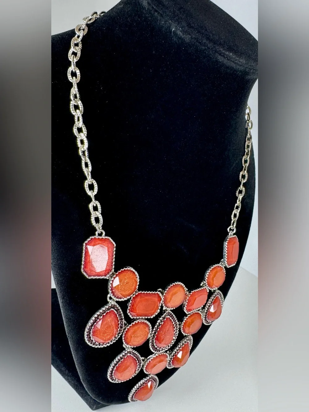 Charming Charlie Statement Orange Multi-Stone Bib Necklace #1754